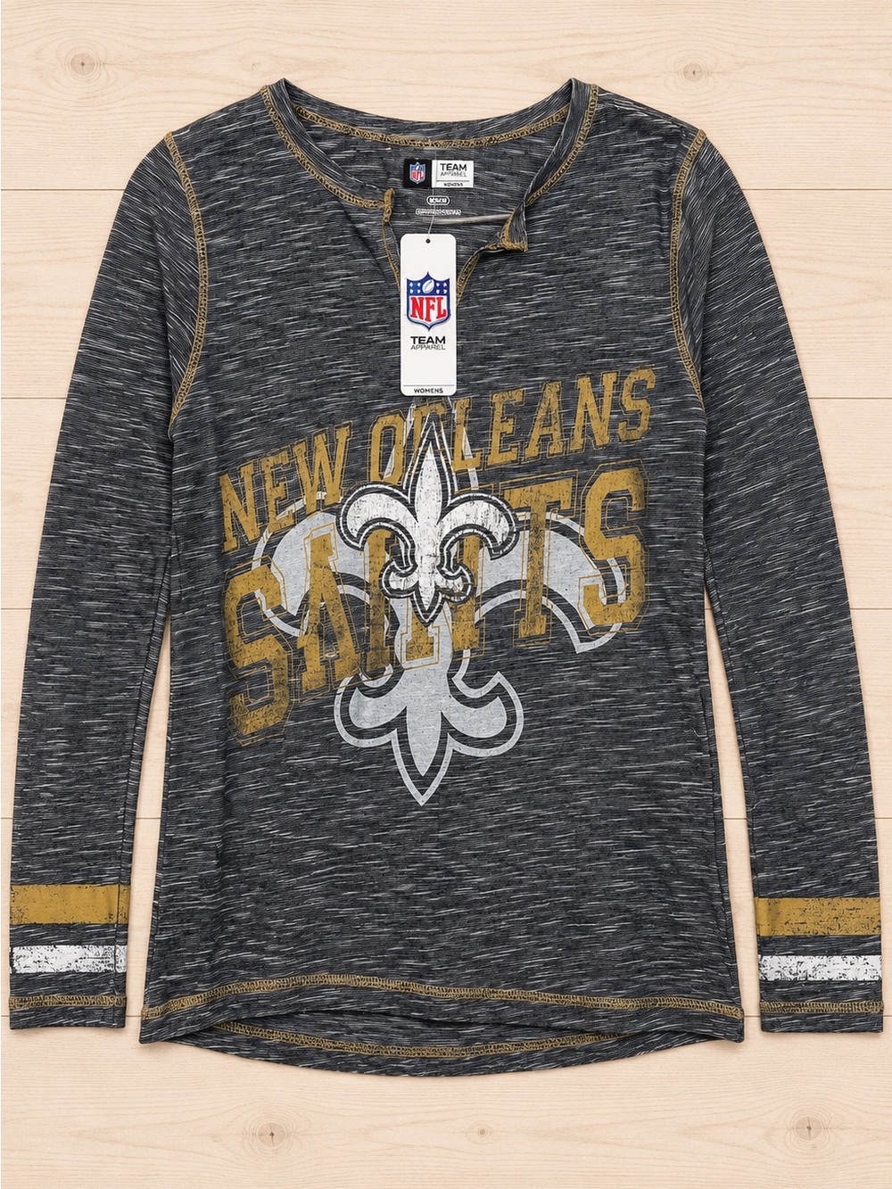 NFL New Orleans Saints Football Long-Sleeve Tee in Charcoal and Gold NWT Medium - Picture 1 of 4